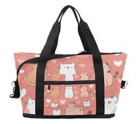 Bolsa de viaje con diseño de corazones de gatos, bolsa de fin de semana expandible, impermeable, para deporte, gimnasio, hospital, Multicolor 4, Talla única, Bolsa de viaje