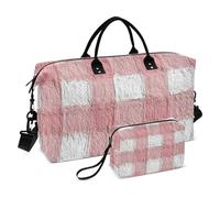 Bolsa de viaje con diseño de cuadros color melocotón y blanco, para viajes, fin de semana, deportes, gimnasio, con correa ajustable para entrenamiento, juego de 2 piezas, Óleo sobre lienzo, patrón a