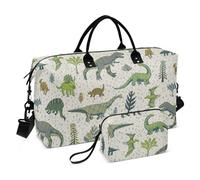 Bolsa de viaje con diseño de dinosaurios dibujados a mano, bolsa de hombro para fin de semana con correa ajustable, bolsa de lona para gimnasio, deportes, entrenamiento, viajes, multifuncional, Patrón