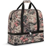 Bolsa de viaje con diseño de dragón de flores para mujeres y hombres, bolsa de fin de semana, plegable, separada, 47 L, bolsa de mano para deportes, gimnasio, yoga, color, 47 L, Organizador de bolsas