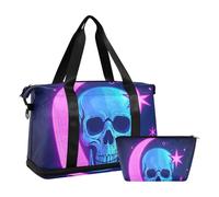 Bolsa de viaje con diseño de estrellas, lunas y esqueletos, de color neón, con correa ajustable, impermeable, para deportes, Estrellas, lunas y esqueletos de colores neón, 1 size