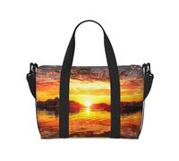 Bolsa de viaje con diseño de faro de mar al atardecer, bolsa de lona para deportes, gimnasio, yoga, bolsa de viaje para fin de semana, bolsa de viaje con compartimento, NEGRO, One Size