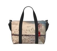 Bolsa de viaje con diseño de faro y gaviota, bolsa de lona deportiva, gimnasio, yoga, bolsa de viaje para fin de semana, bolsa de viaje con compartimento, NEGRO, One Size