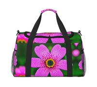 Bolsa de viaje con diseño de flores rosadas de lunares, bolsa de compras grande reutilizable, bolsa de vacaciones, bolsa deportiva con correa cruzada ajustable