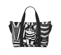 Bolsa de viaje con diseño de gatito a rayas blancas y negras, ligera, para hombres y mujeres, bolsa de viaje impermeable para viajes de fin de semana al gimnasio