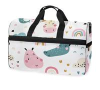 Bolsa de viaje con diseño de hipopótamo y jirafa tropical arcoíris africana para hombres, mujeres, niños, niñas, adolescentes, bolsa de gimnasio deportiva de gran tamaño con compartimento para