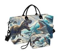 Bolsa de viaje con diseño de la lucha entre dinosaurios y tiburones, bolsa de gimnasio con bolsa de almacenamiento, bolsa de fin de semana, para hombres y mujeres, viajes, deportes, yoga, multicolor,