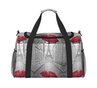 Bolsa de viaje con diseño de la Torre Eiffel de París y París, color rojo, para el fin de semana, bolsa de entrenamiento, bolsa de yoga, bolsa de lona para artículos personales para Audlts, Black,