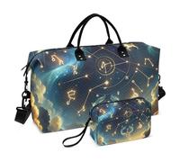 Bolsa de viaje con diseño de las doce estrellas del zodiaco en el cielo nocturno, bolsa de gimnasio con bolsa de almacenamiento, bolsa de fin de semana para hombres y mujeres, viajes, deportes, yoga,