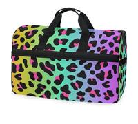 Bolsa de viaje con diseño de leopardo arcoíris para hombres, mujeres, niños, niñas, adolescentes, bolsa de gimnasio deportiva de gran tamaño con compartimento para zapatos, bolsa de entrenamiento