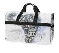 Bolsa de viaje con diseño de leopardo de nieve en acuarela para hombres, mujeres, niños, niñas, adolescentes, bolsa de gimnasio deportiva de gran tamaño con compartimento para zapatos, bolsa de