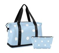 Bolsa de viaje con diseño de lunares blancos sobre fondo azul con bolsillo para mojado y correa ajustable, plegable, para hombres y mujeres
