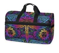 Bolsa de viaje con diseño de mandalas indias, estampado de cachemira, libélula, para hombres, mujeres, niños, niñas y adolescentes, bolsa de gimnasio deportiva de gran tamaño con compartimento para