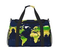 Bolsa de viaje con diseño de mapa del mundo, para fin de semana, para viajes, mujeres, hombres, gimnasio, equipaje de mano, Black, Talla única