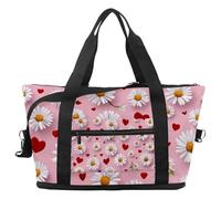 Bolsa de viaje con diseño de margaritas y corazones de amor, bolsa de fin de semana expandible, bolsa de noche, impermeable, para deporte, gimnasio, hospital, Multicolor 1, Talla única, Bolsa de viaje