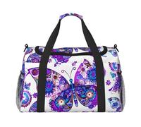Bolsa de viaje con diseño de mariposa étnica, diseño de mandala, flores, gimnasio, durante la noche, para hombres y mujeres, equipaje de mano ligero para entrenamiento, vacaciones