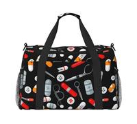 Bolsa de viaje con diseño de medicina de dibujos animados con cremalleras y asas, bolsa de lona plegable grande para vacaciones familiares, Black, Talla única