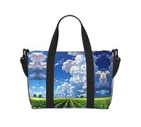Bolsa de viaje con diseño de nubes sobre campos de algodón con correa ajustable para el hombro, adecuada para viajes y deportes