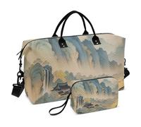 Bolsa de viaje con diseño de paisaje y poesía para fin de semana/noche, bolsa de deporte para gimnasio, bolsa de aseo plegable para senderismo