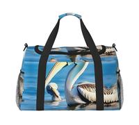 Bolsa de viaje con diseño de pájaro pelícano, azul y cielo, bolsas de fin de semana para mujeres y hombres, para aventuras al aire libre, ideal para acampar y senderismo, Black, Talla única
