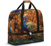 Bolsa de viaje con diseño de pavo real para mujeres y hombres, bolsas de fin de semana, bolsas de noche plegables para mojado, bolsa de 47 L para deportes, gimnasio, yoga, color, 47L, Organizador de