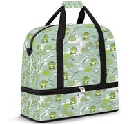 Bolsa de viaje con diseño de rana y libélula para mujeres y hombres, linda rana para fin de semana, bolsas plegables separadas para húmedos, bolsa de 47 L para deportes, gimnasio, yoga, color, 47 L,