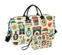 Bolsa de viaje con diseño de signos de cafetería, bolsa de gimnasio con bolsa de almacenamiento, bolsa de fin de semana, para hombres y mujeres, viajes, deportes, yoga, multicolor, Talla única