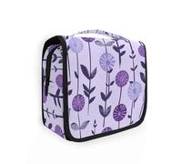 Bolsa de viaje con diseño floral de caramelos, color violeta y lila con gancho para colgar, con cremallera, bolsa de cosméticos para bolso con compartimentos y asa