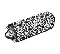 Bolsa de viaje con diseño geométrico plano de vórtice negro con alfombrilla de hierro, organizador de planchas de pelo de gran capacidad para rizador, secador de pelo plano, estuche para mujer