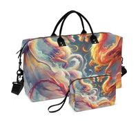 Bolsa de viaje con dos dragones de fuego entrelazados en una danza de llamas y humo, bolsa de gimnasio con bolsa de almacenamiento, bolsa de fin de semana, bolsa de noche, para hombres y mujeres,