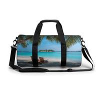 Bolsa de viaje con dos sillas de madera bajo palmeras, bolsa de viaje para gimnasio para mujeres y hombres, bolsa de deporte con correa para el hombro