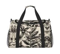 Bolsa de viaje con estampado botánico de hierbas florales, bolsa de viaje, bolsa de fin de semana, bolsa de gimnasio, bolsa de noche, artículos esenciales de viaje para mujeres y hombres, Black, Talla