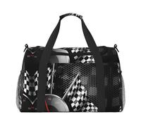 Bolsa de viaje con estampado de bandera a cuadros, bolsa de fin de semana, bolsa de entrenamiento, bolsa de yoga, bolsa de lona para artículos personales para Audlts, Black, Talla única