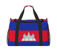 Bolsa de viaje con estampado de bandera de Camboya, bolsa de fin de semana, bolsa de gimnasio, bolsa de noche, esencial para mujeres y hombres, Black, Talla única