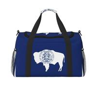 Bolsa de viaje con estampado de bandera del estado de Wyoming, bolsa de fin de semana, bolsa de gimnasio, bolsa de noche, artículos esenciales de viaje para mujeres y hombres, Black, Talla única