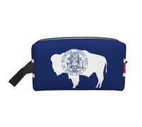 Bolsa de viaje con estampado de bandera del estado de Wyoming, organizador de maquillaje para mujeres y hombres, gran capacidad para cosméticos, accesorios, artículos de tocador, champú y artículos