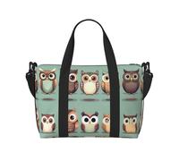 Bolsa de viaje con estampado de búhos de dibujos animados, bolsa de lona de entrenamiento, bolsa de hombro para noche, bolsa de fin de semana para mujeres y hombres, Negro -, Talla única