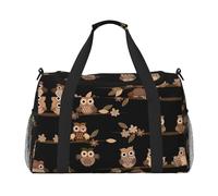 Bolsa de viaje con estampado de búhos de dibujos animados, color marrón, bolsa de fin de semana, bolsa de entrenamiento, bolsa de yoga, bolsa de lona para artículos personales para Audlts, Black,