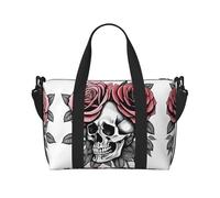 Bolsa de viaje con estampado de calavera y flores en horquilla, bolsa de gimnasio de gran capacidad, bolsa de hombro ligera para fin de semana, unisex