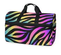 Bolsa de viaje con estampado de cebra arcoíris para hombres, mujeres, niños, niñas, adolescentes, bolsa de gimnasio deportiva de gran tamaño con compartimento para zapatos, bolsa de entrenamiento para
