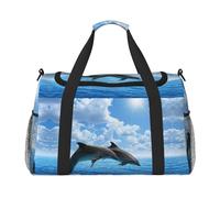 Bolsa de viaje con estampado de dos delfines, bolsa de fin de semana, bolsa de entrenamiento, bolsa de yoga, bolsa de lona para artículos personales para Audlts, Black, Talla única