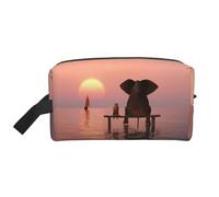 Bolsa de viaje con estampado de elefante y perro sentado en medio del mar, organizador de maquillaje para mujeres y hombres, gran capacidad para cosméticos, accesorios, artículos de tocador, champú y