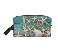 Bolsa de viaje con estampado de estrella de mar y conchas marinas, organizador de maquillaje para mujeres y hombres, gran capacidad para cosméticos, accesorios, artículos de tocador, champú y
