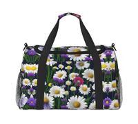 Bolsa de viaje con estampado de flores silvestres y margaritas de aciano, para fin de semana, para viajes, mujeres, hombres, gimnasio, equipaje de mano, Black, Talla única