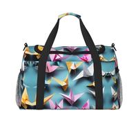 Bolsa de viaje con estampado de grullas de papel de origami, bolsa de fin de semana, bolsa de gimnasio, bolsa de noche, artículos esenciales de viaje para mujeres y hombres, Black, Talla única