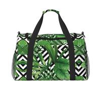 Bolsa de viaje con estampado de hojas verdes de palmera tropical, bolsa de fin de semana, bolsa de entrenamiento, bolsa de yoga, bolsa de lona para artículos personales para Audlts, Black, Talla única
