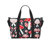 Bolsa de viaje con estampado de hongos rojos y blancos, bolsa de lona de entrenamiento, bolsa de hombro para noche, bolsa de fin de semana para mujeres y hombres, Negro -, Talla única