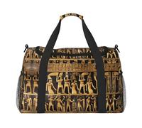 Bolsa de viaje con estampado de jeroglíficos egipcios, bolsa de fin de semana, bolsa de entrenamiento, bolsa de yoga, bolsa de lona para artículos personales para Audlts, Black, Talla única