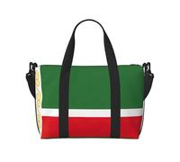 Bolsa de viaje con estampado de la bandera de la República de Chechenia, bolsa de lona de entrenamiento, bolsa de hombro para noche, bolsa de fin de semana para mujeres y hombres, Negro -, Talla única