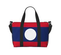 Bolsa de viaje con estampado de la bandera de Laos, bolsa de equipaje de mano, bolsa de gimnasio, bolsa de fin de semana, Negro -, Talla única